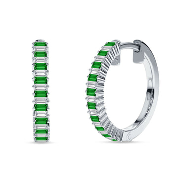 Baguette Green Emerald CZ Half Eternity Huggie Hoop Earring 925 Sterling Silver Wholesale